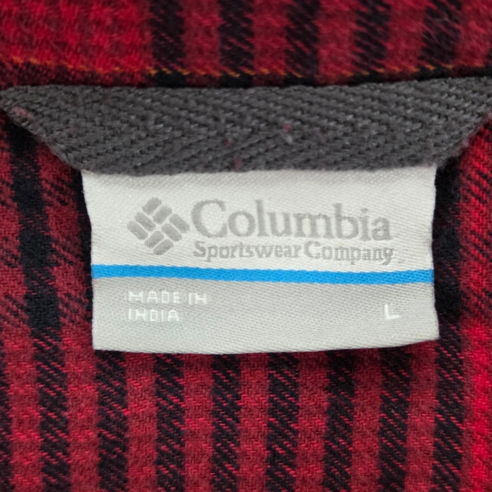 Columbia Mens Flannel Shirt Size L Red Black Plaid Long Sleeve Button Up - Picture 3 of 5
